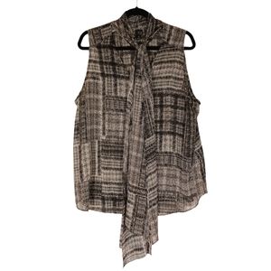 6TH & LN Gray Black Semi Sheer Plaid Print Sleeveless Top 18